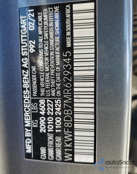 2021 Mercedes-Benz C 300 from USA, damaged, VIN W1KWF8DB7MR629345
